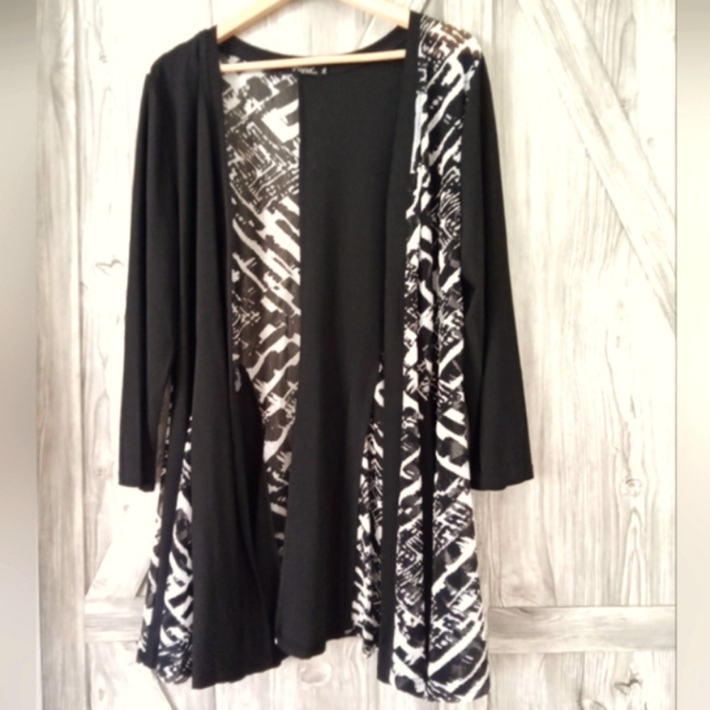 Papa Black White Mesh Open Kimono XL